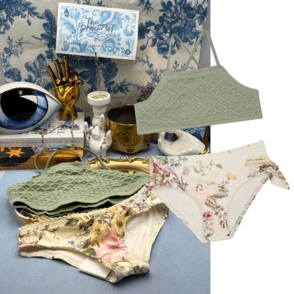 🆕 ZIMMERMANN KIDS 🧿 NWOT Waverly Knit Bandeau Bikini, Mismatched Floral Sz 10Y - Picture 1 of 14